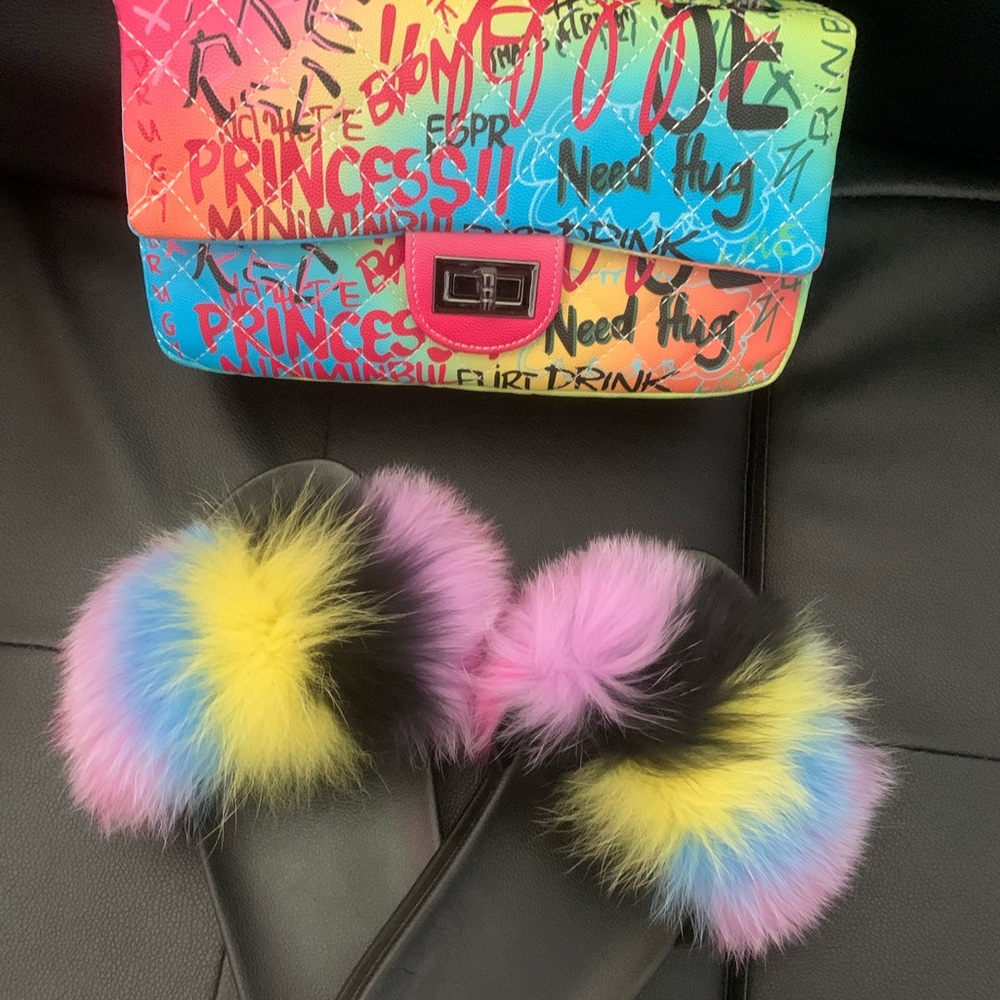 Grafitti Fur Slides and Purse